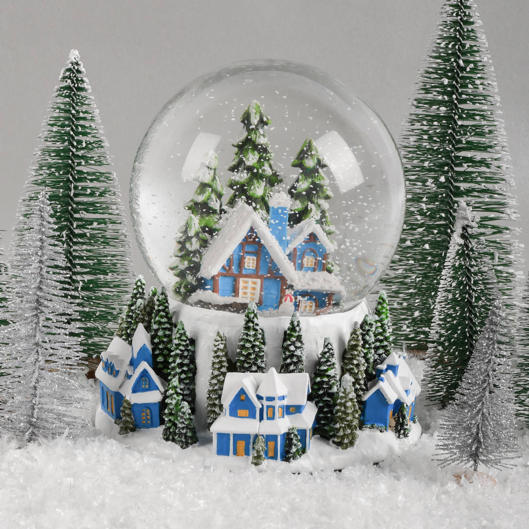 Blue House Christmas Snow Globe