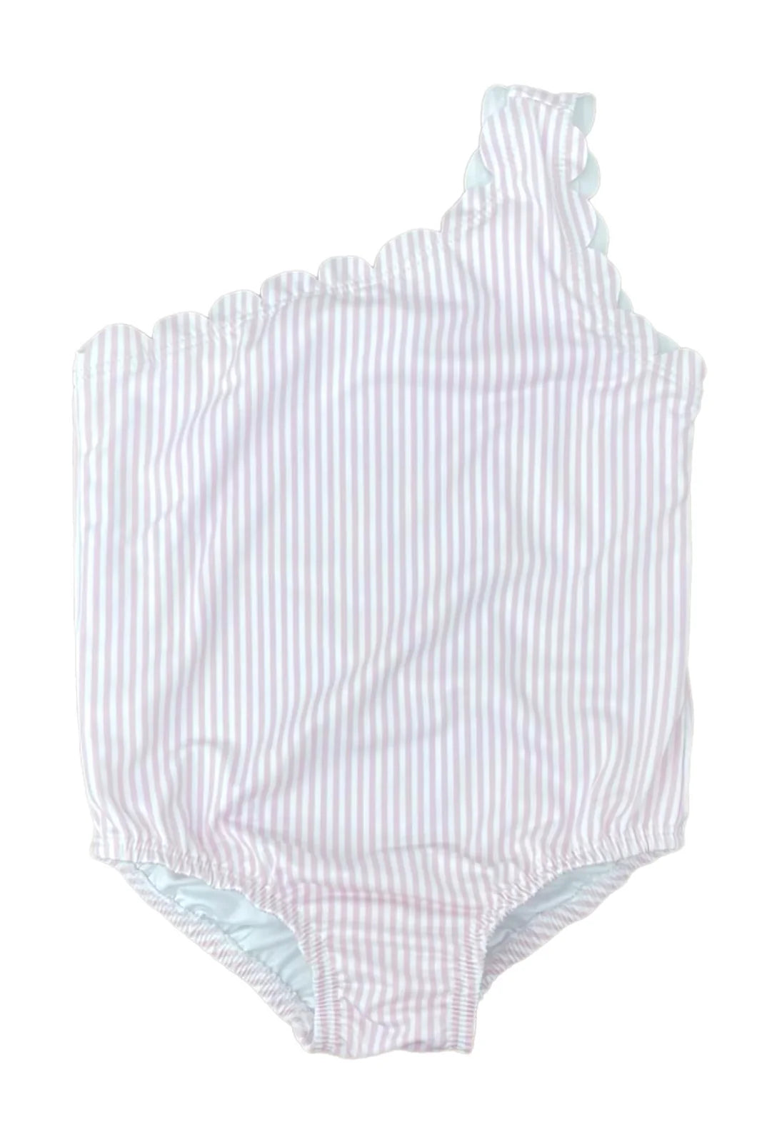 One Piece Scalloped Swimsuit-Pink Stripe