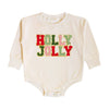 Holly Jolly Patch Christmas Long Sleeve Romper- Natural