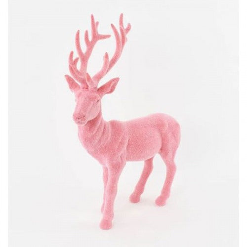 Pink Flocked Reindeer