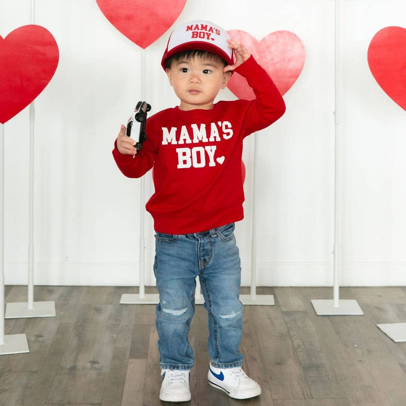 Mama's Boy Valentine's Day Kids Trucker Hat - Red/White