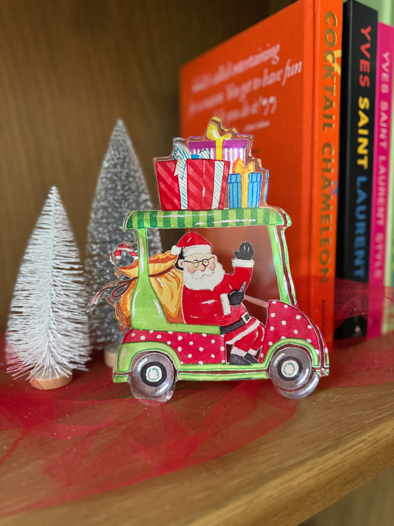 Acrylic Art Block Golf Cart Santa Claus