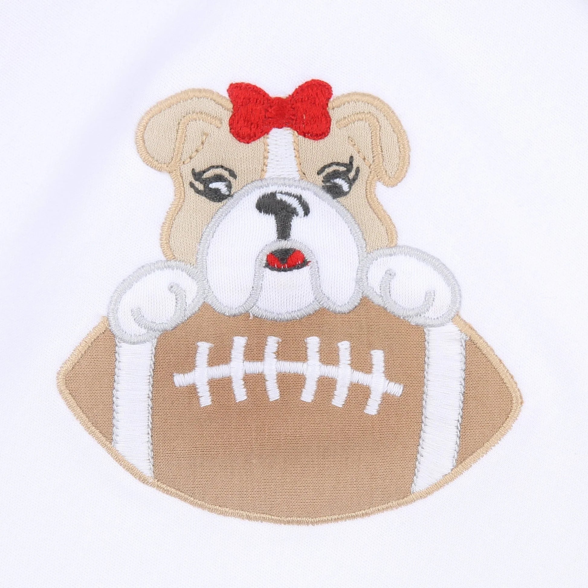 Bulldog with Bow Football Applique Zipper Footie