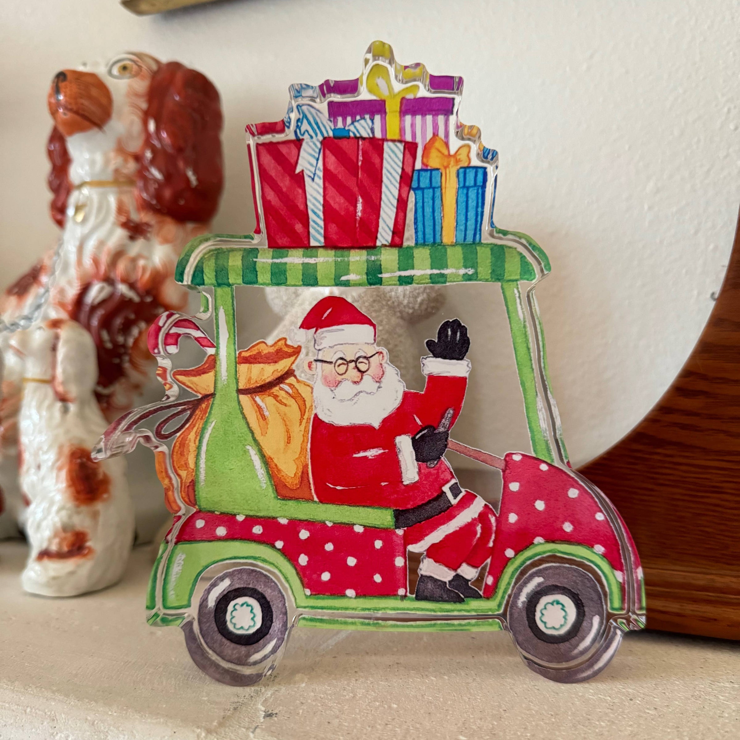 Acrylic Art Block Golf Cart Santa Claus