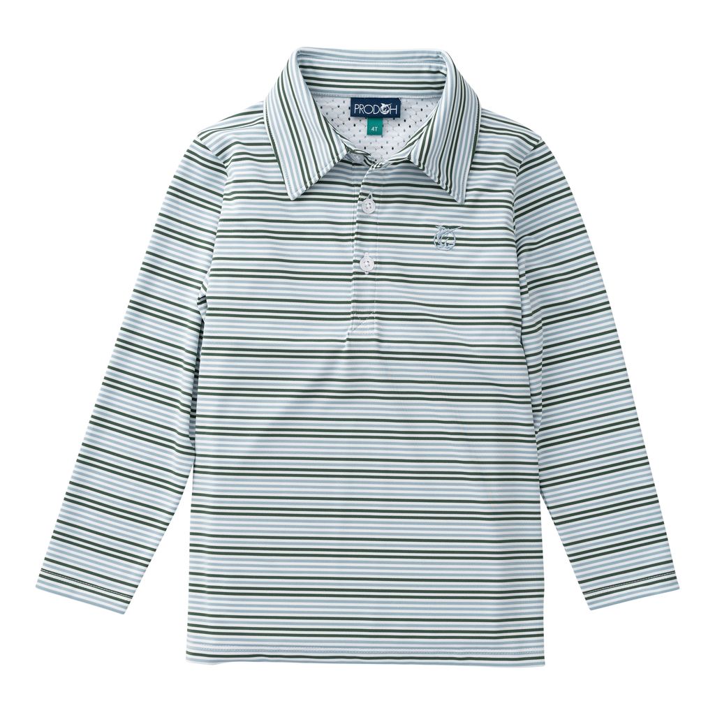 PRE-ORDER Boy's Long Sleeve Pro Performance Polo - Arona Camping Green Stripe