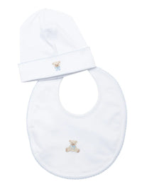 Blue Bow Teddy Bear Bib