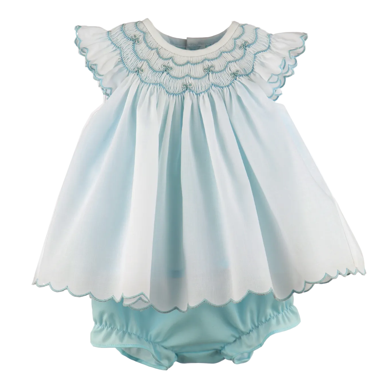 Blue Bows Bishop Dress with Bloomers