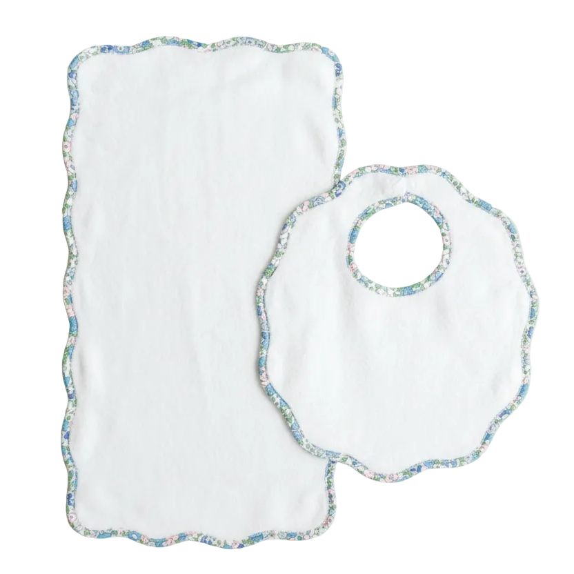 Blue Floral Bib and Burp Cloth Set