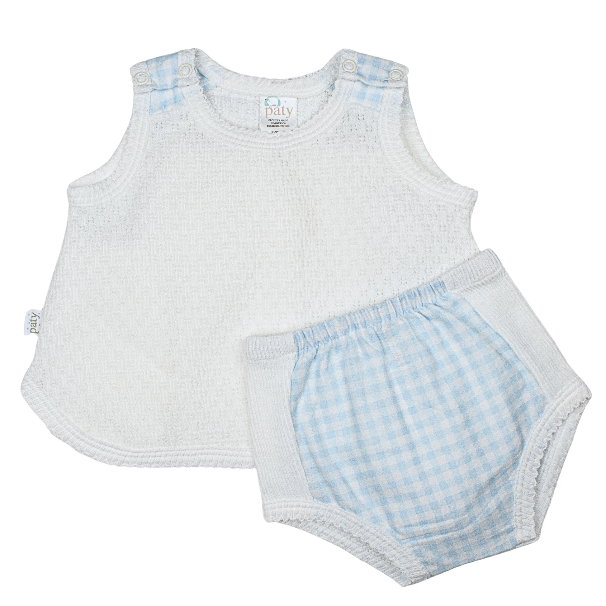 Blue Gingham Knit Diaper Set