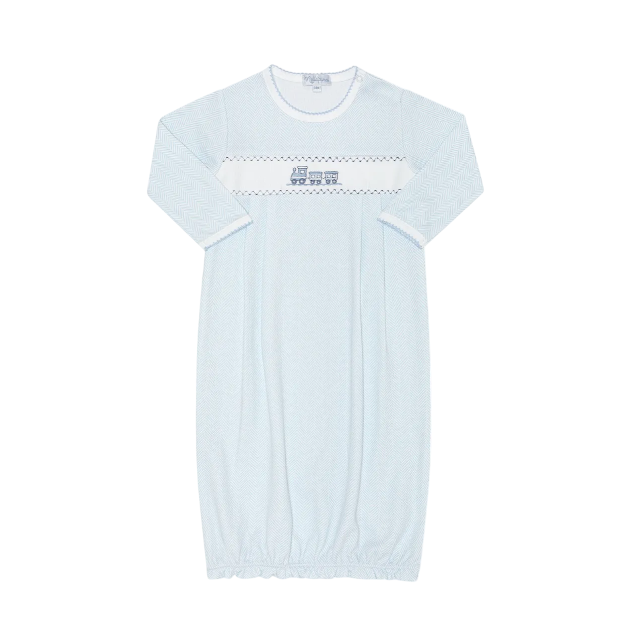 Blue Herringbone Train Embroidered Gown