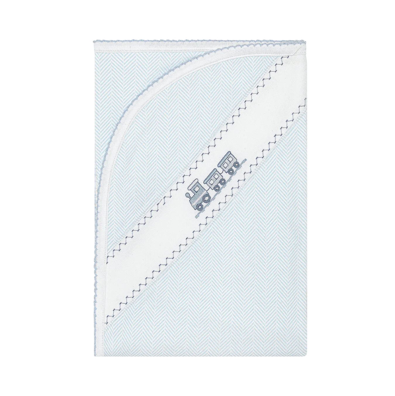 Blue Herringbone Train Embroidered Blanket