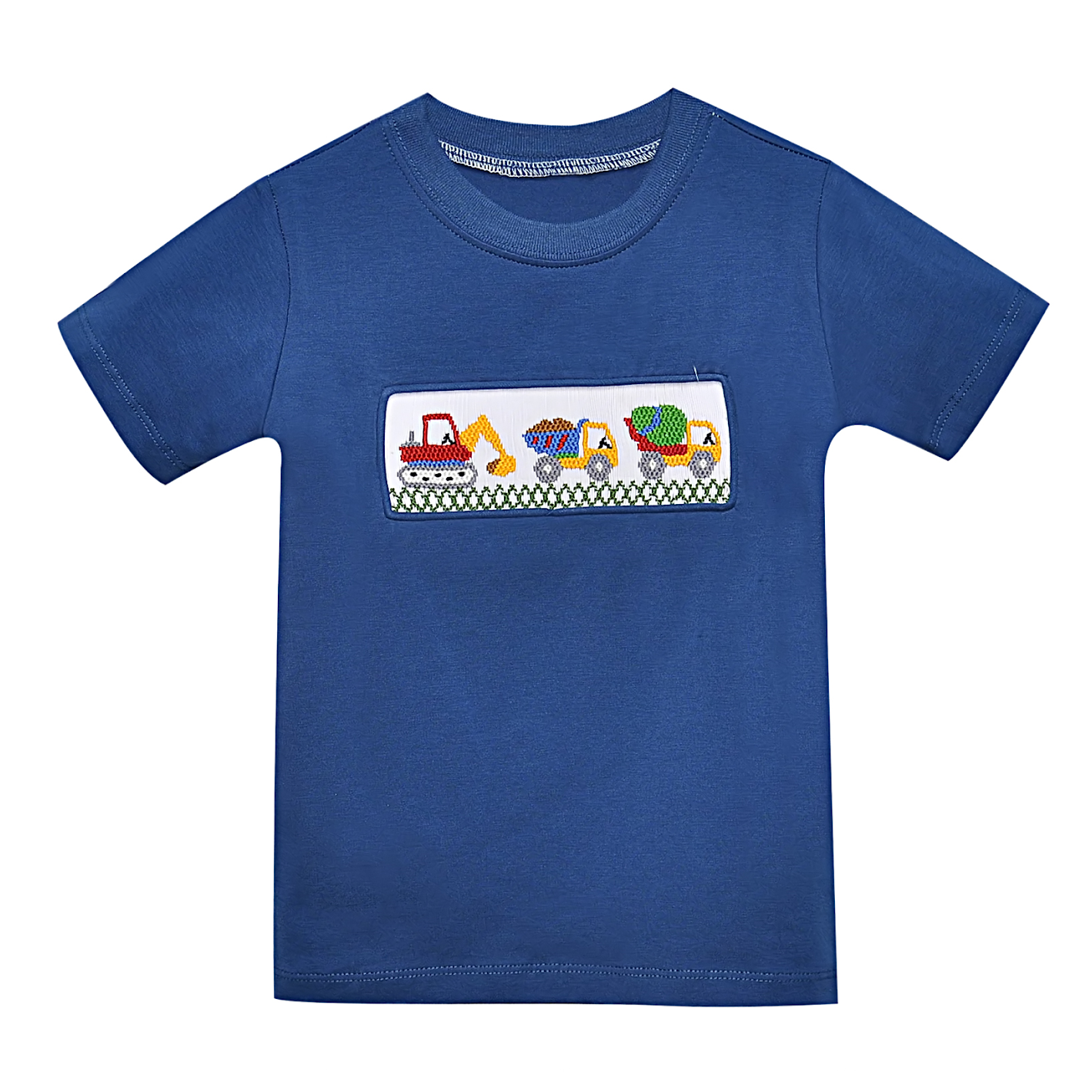 Blue Houston Shirt-Smocked Construction Vehicles