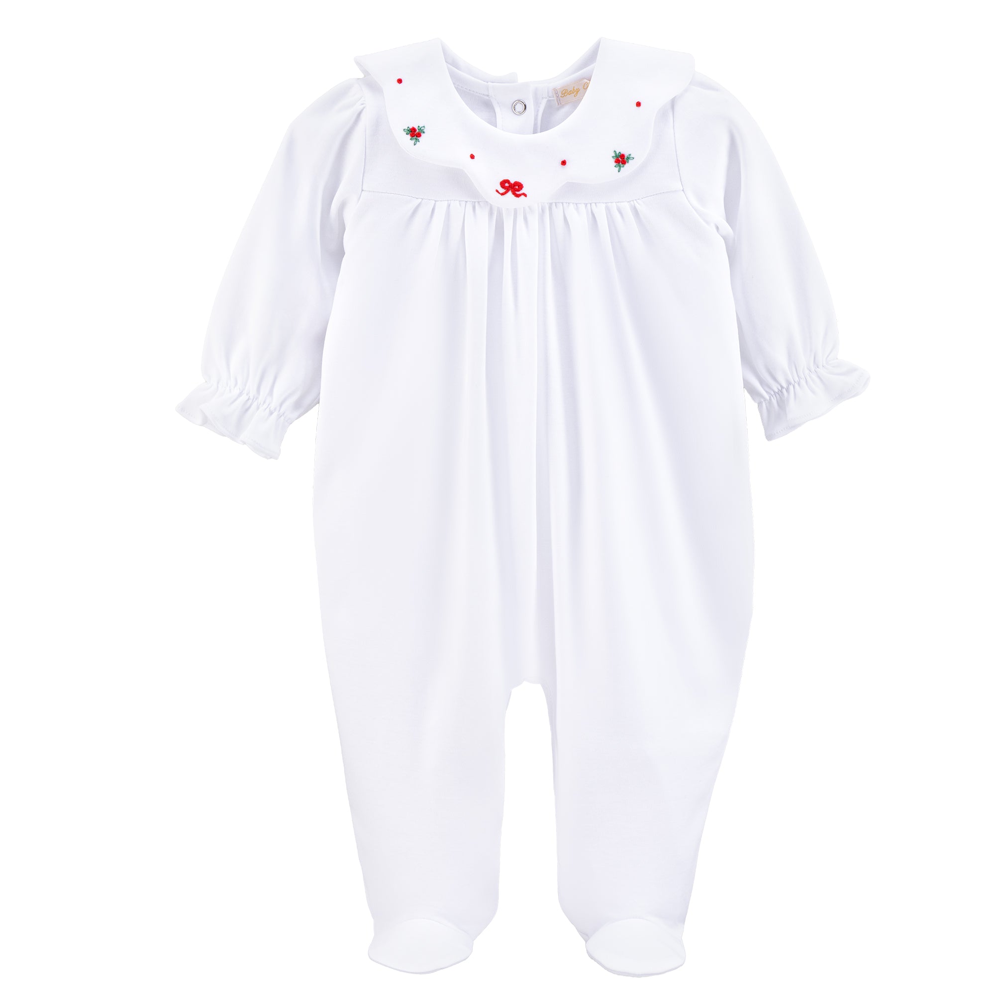 Bows & Mistletoes Embroidered Pima Collared Footie