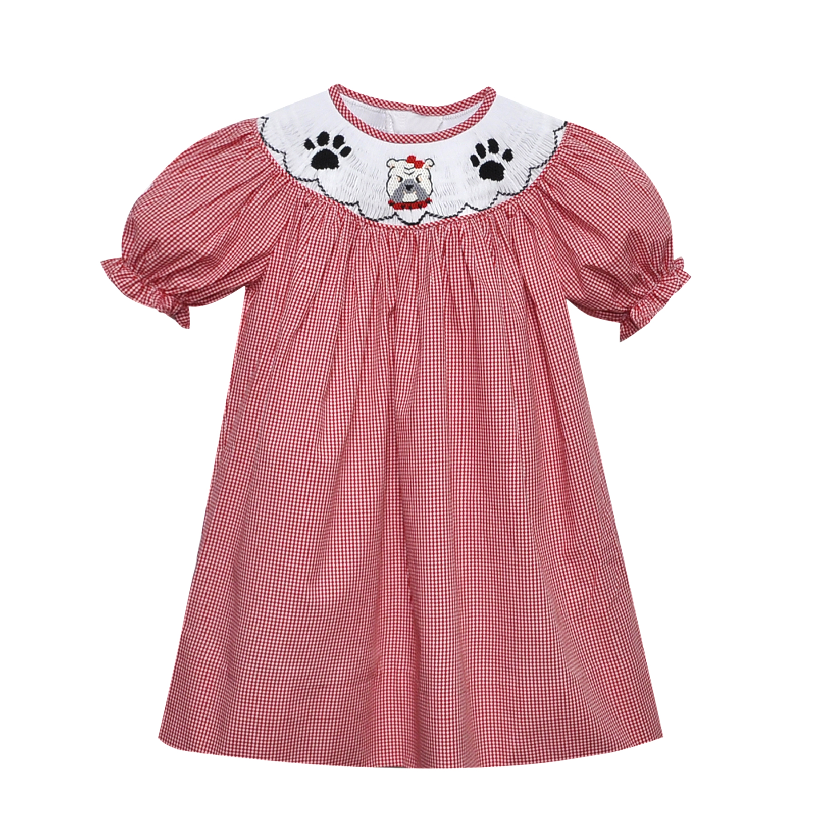 Bulldog Red/Black Smocked Bishop Dress