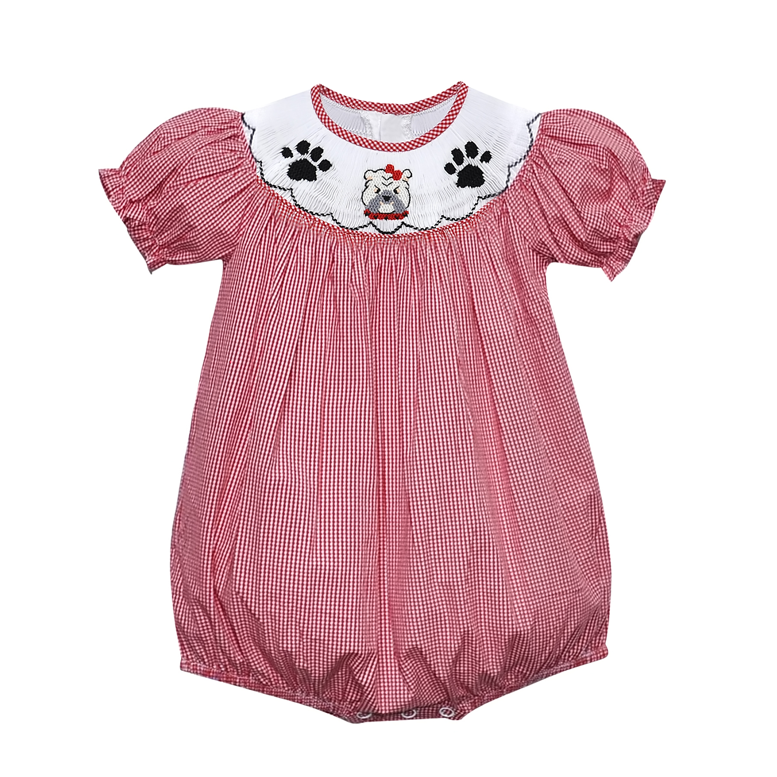 Bulldog Red/Black Smocked Girl Bubble