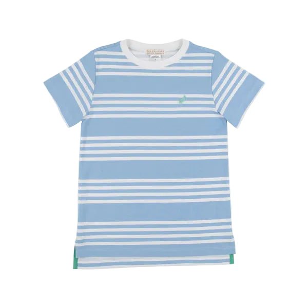 Carter Crewneck Saddle Ridge Stripe (Sarasota Sky) Worth Ave White Gibson Island Green