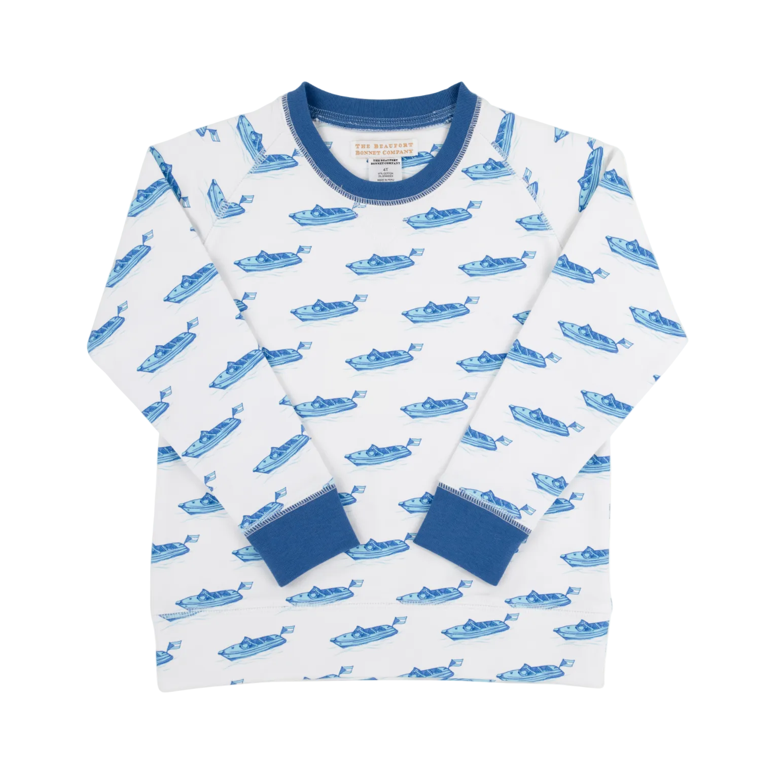 Cassidy Comfy Crewneck Boys French Terry Briland Time Wood Boat Blue