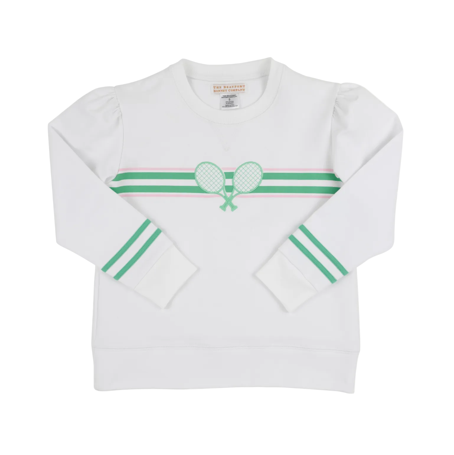 Cassidy Comfy Crewneck Puff Sleeve Worth Ave White Tennis Rackets