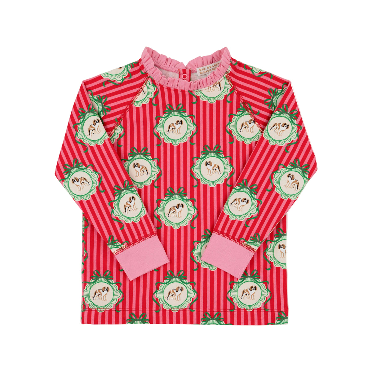 Cassidy Comfy Crewneck Ruffle Distinguished Doggies/Hamptons Hot Pink