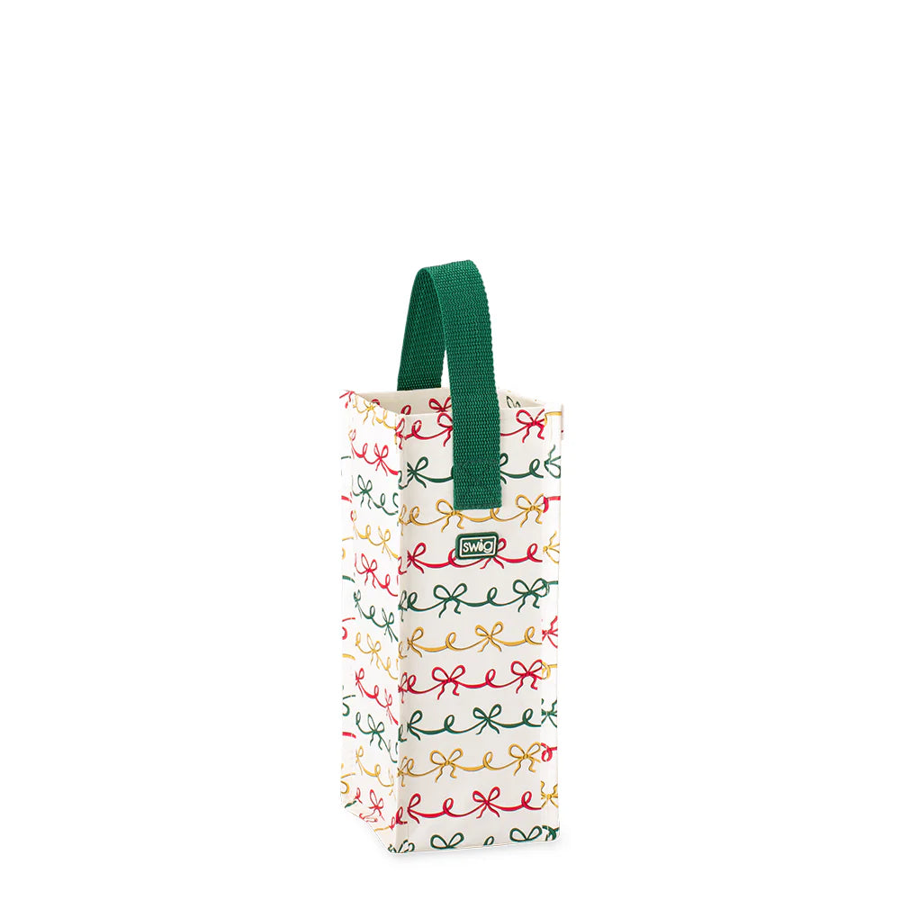Christmas Bows Wine Reusable Gift Bag