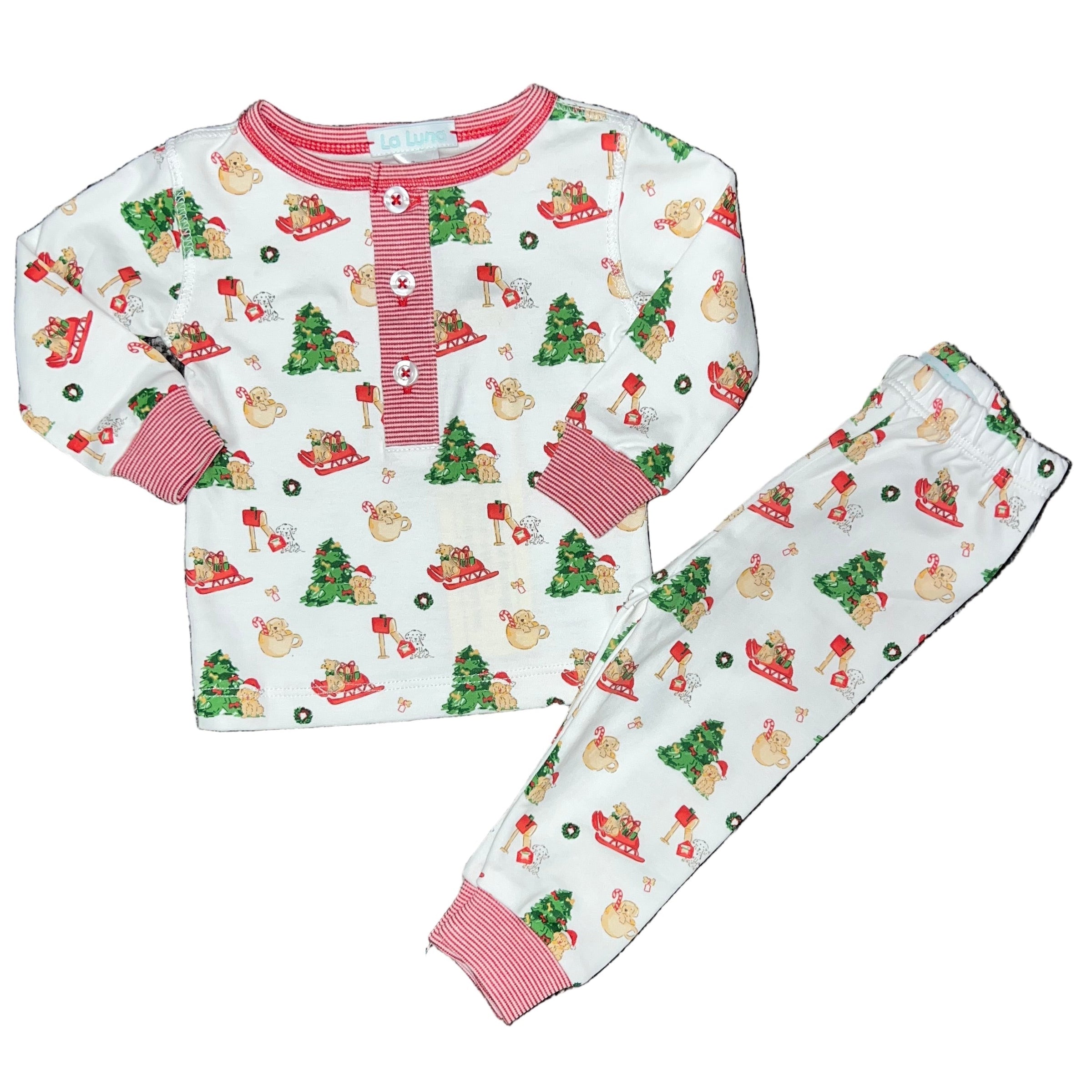 Christmas Puppy Red Stripe Trim Pajamas