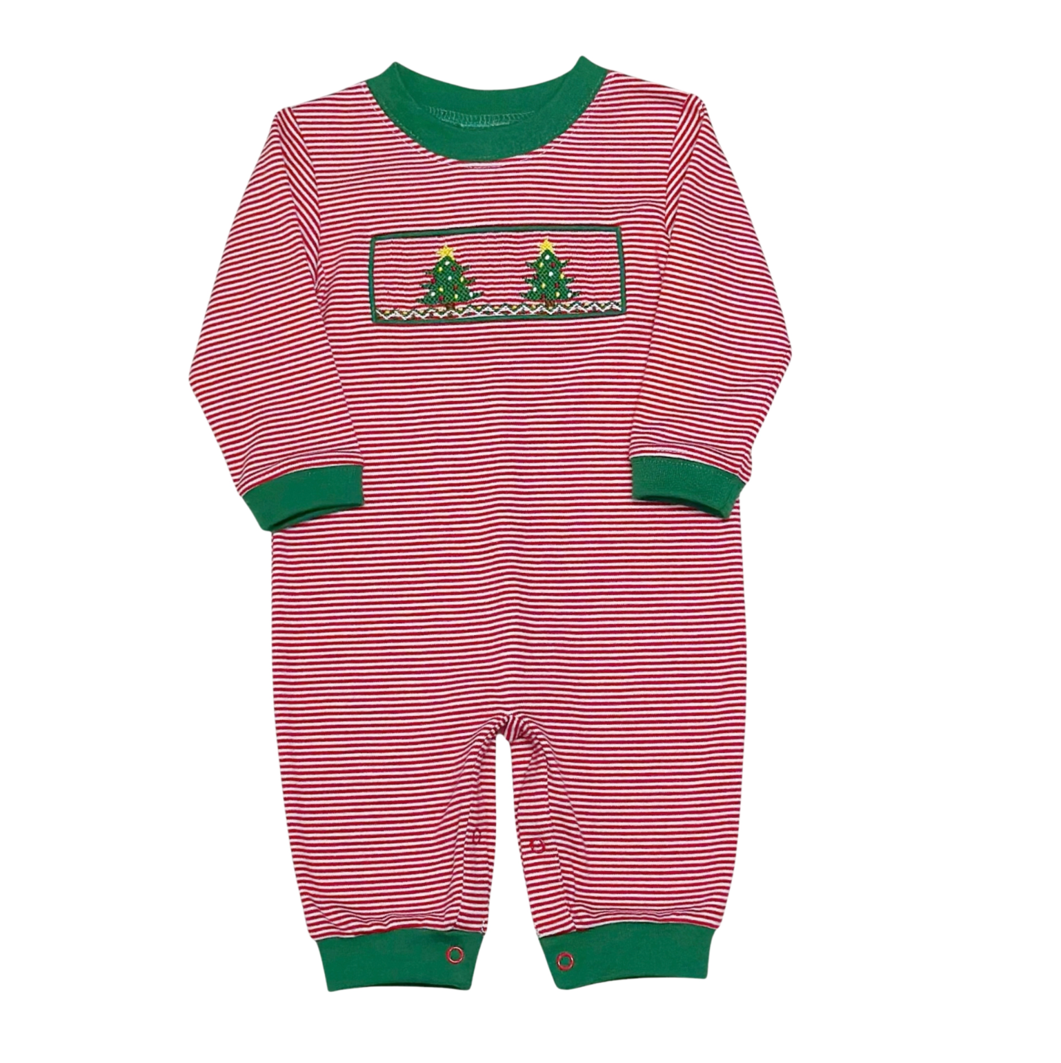 Christmas Tree Red Stripe Knit Romper