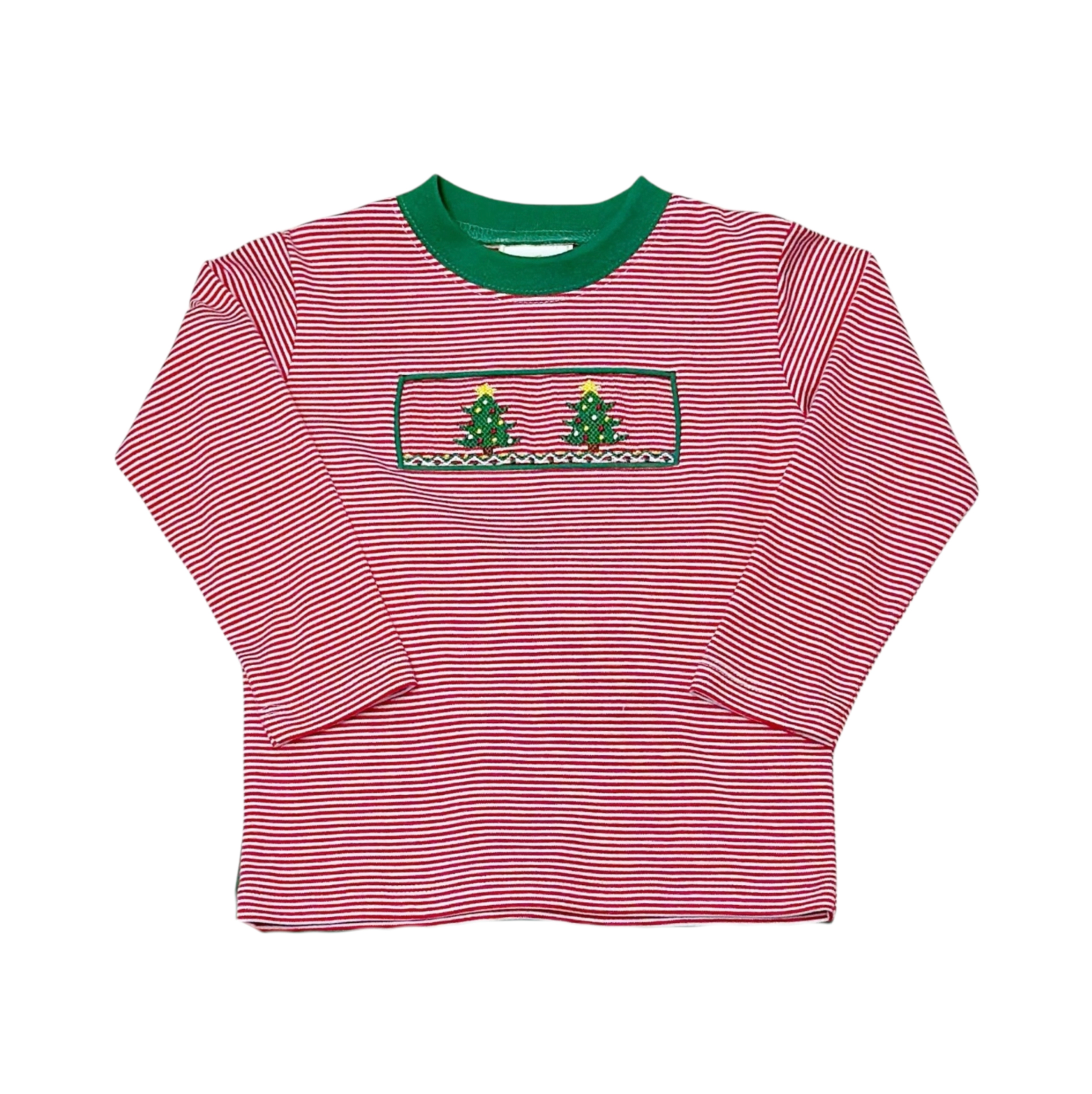 Christmas Tree Red Stripe Knit Short Sleeve T-Shirt