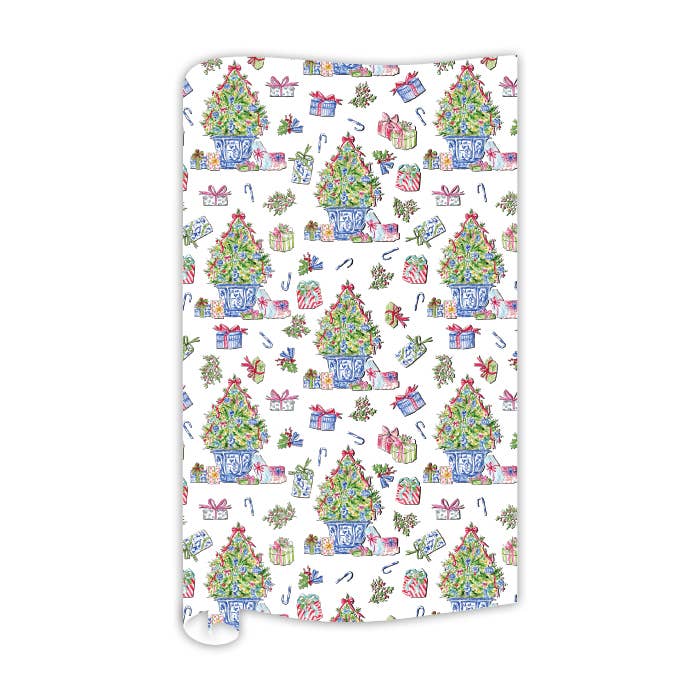Christmas Tree Blue Chinoiserie Ornaments Wrapping Paper