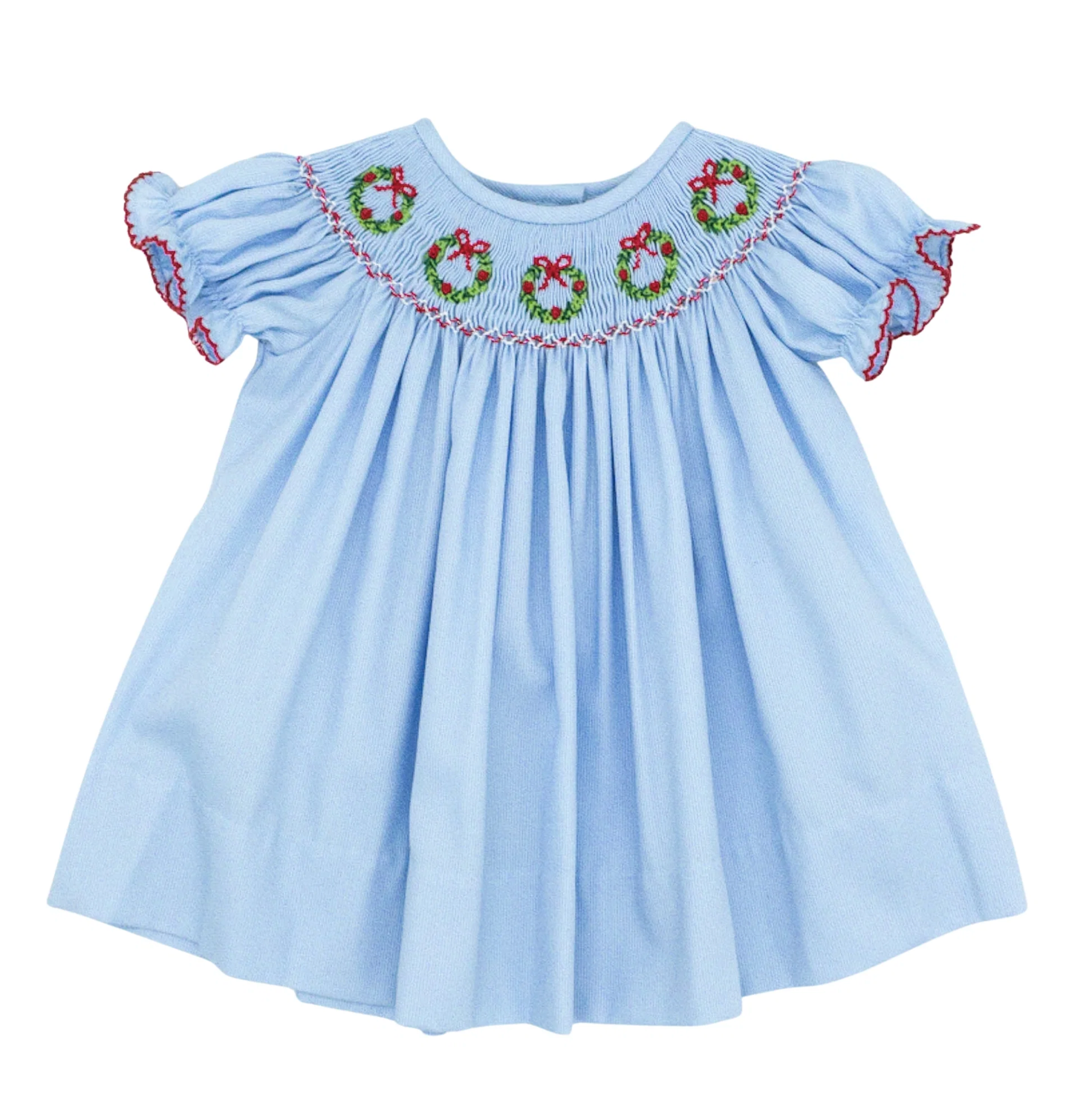 Christmas Wreath Smocked Bishop Dress