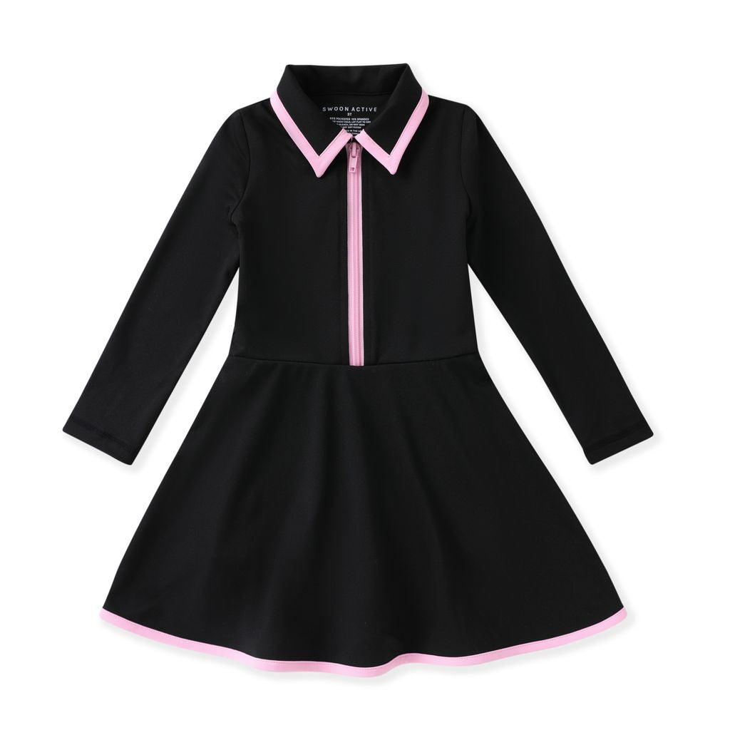 Courtside Black/ Pink L/S Tennis Dress