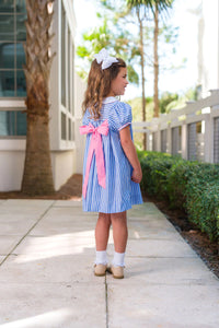 Barbados Blue Stripe/Hamptons Hot Pink Mary Dal Dress-0/6m