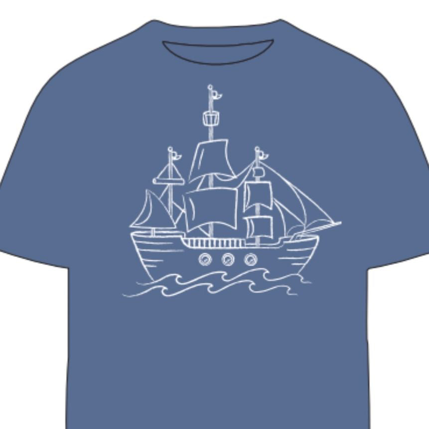 Denim Pirate Ship T-shirt