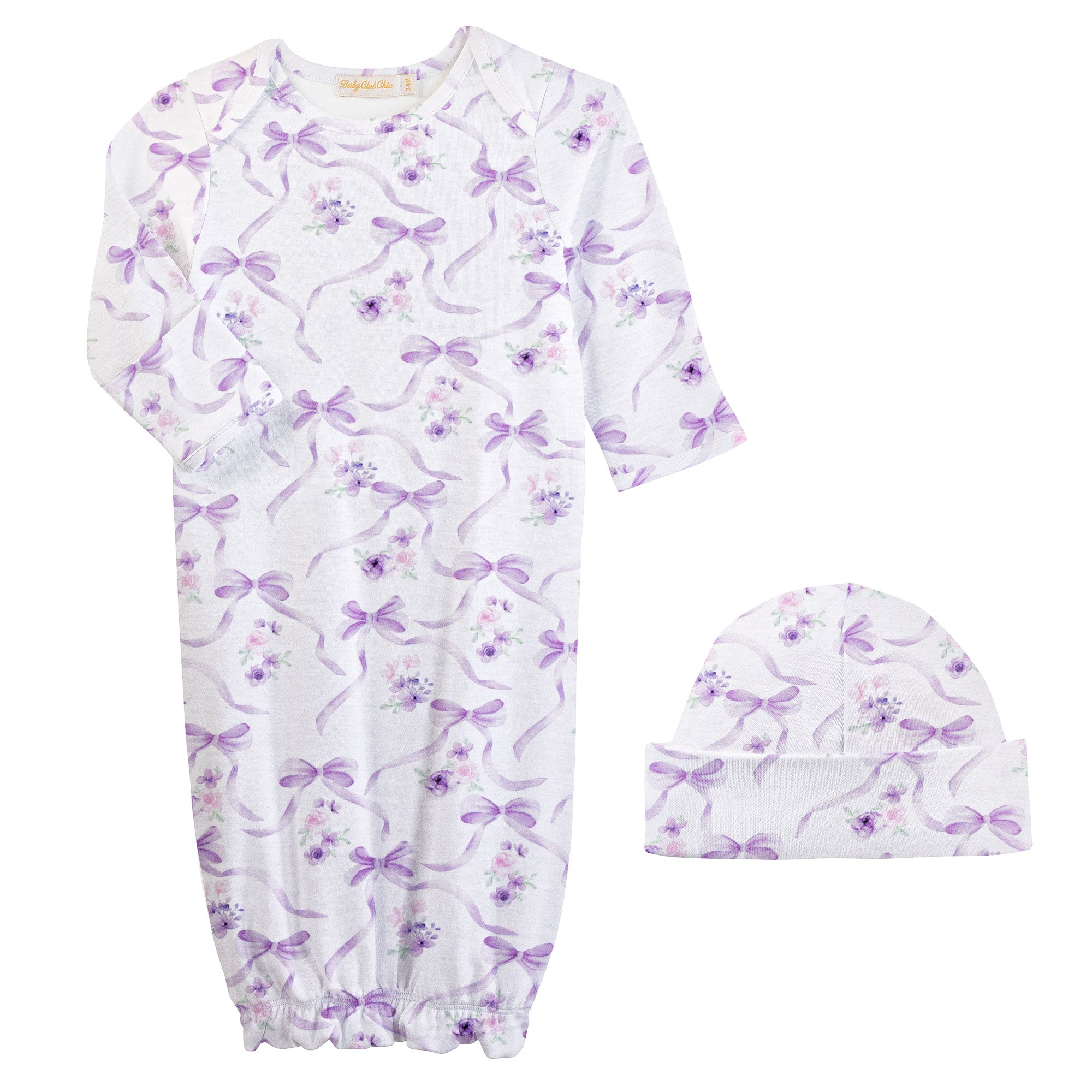 Dreamy Ties Printed Pima Gown & Hat Set