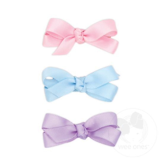 Baby Satin Hair Bows with Knot Wrap 3pk - Light Pink, Blue, Purple