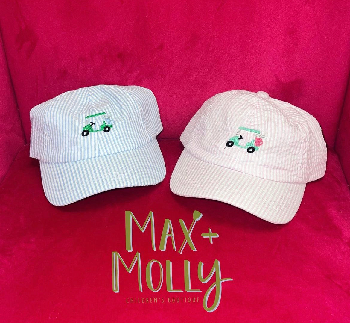 Blue Seersucker Golf Cart Hat