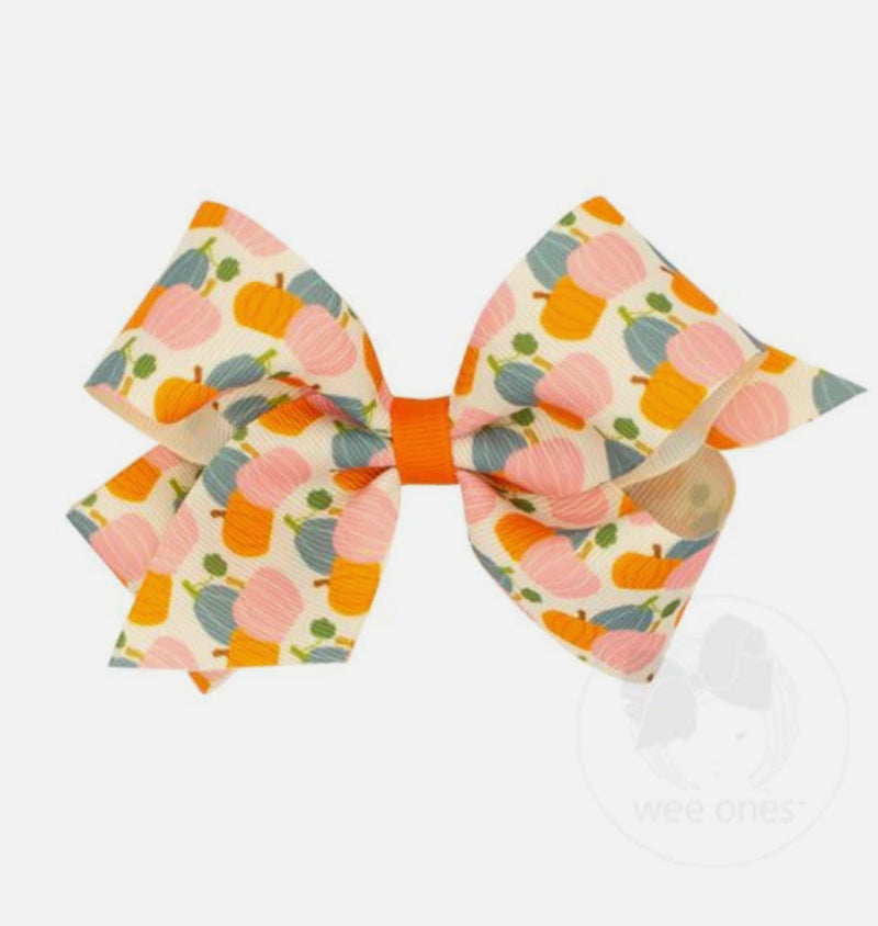 Wee Ones King Pastel Pumpkin Printed Bow