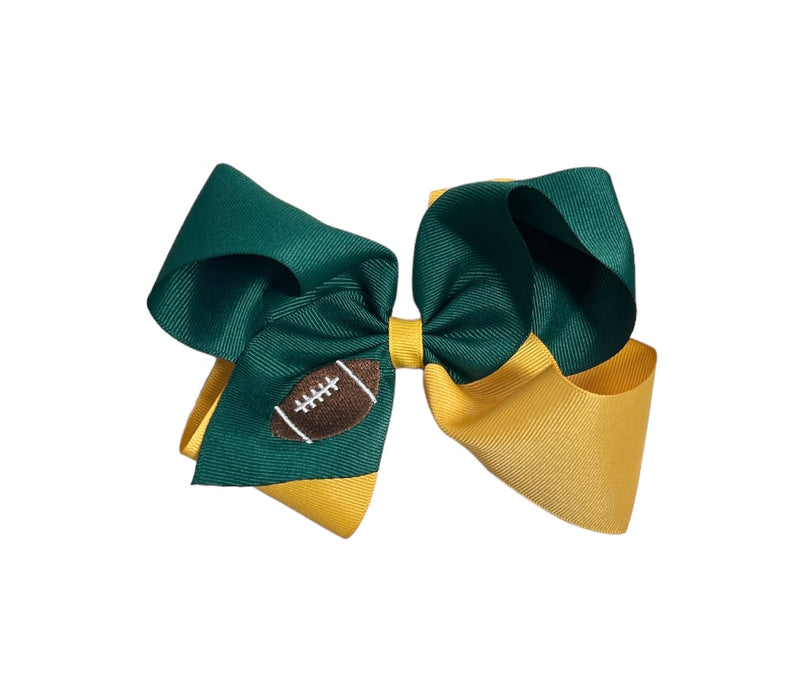 Wee Ones King Green and Gold Football Embroidered Bow