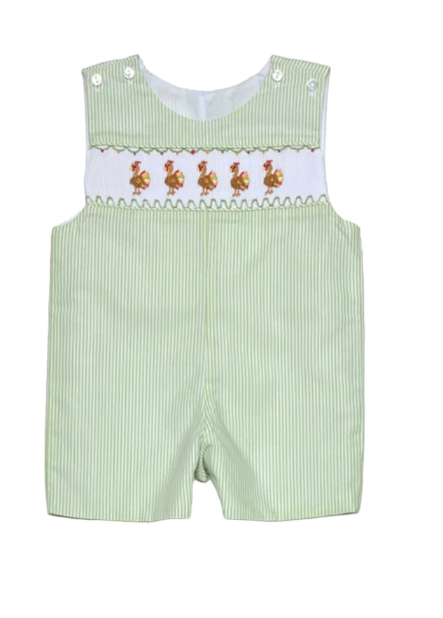 Smocked Turkey Green Stripe Shortall