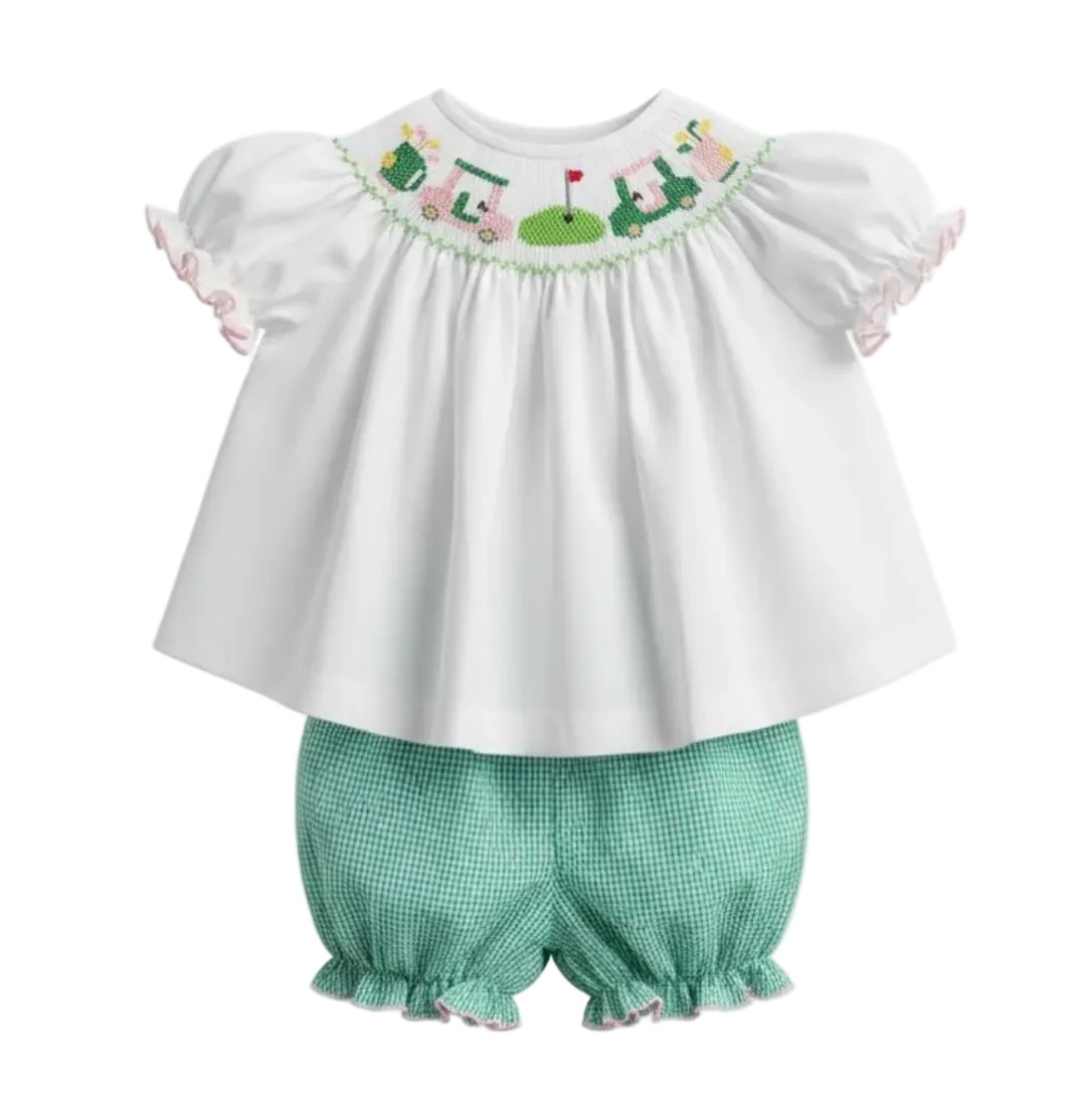 Golf Smocked Bishop Bloomer Set