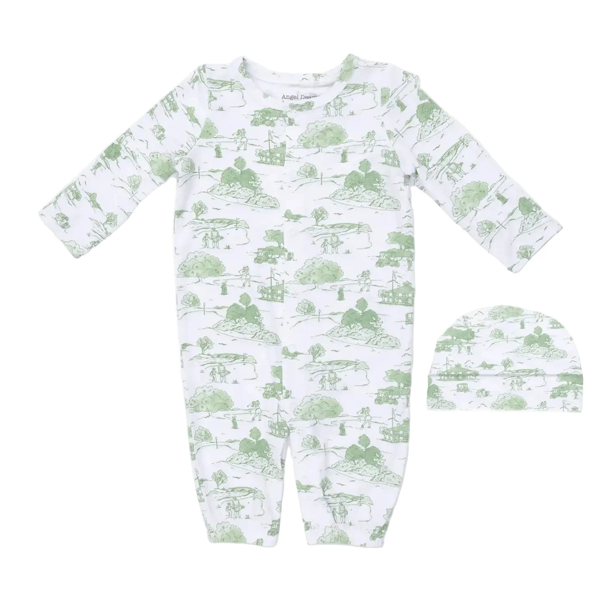 Golf Toile Green Convertible Gown and Beanie Hat