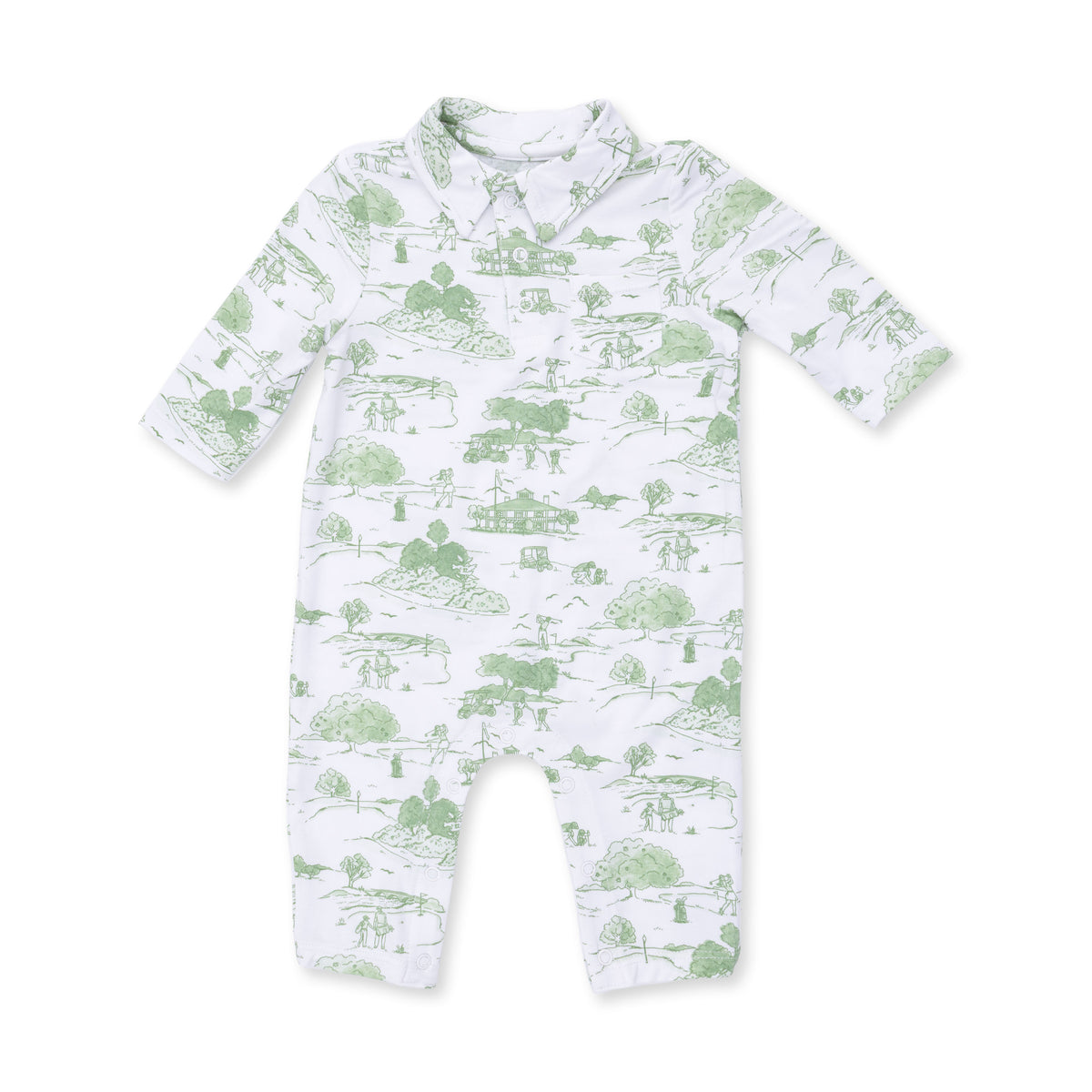 Golf Toile Green Polo Romper