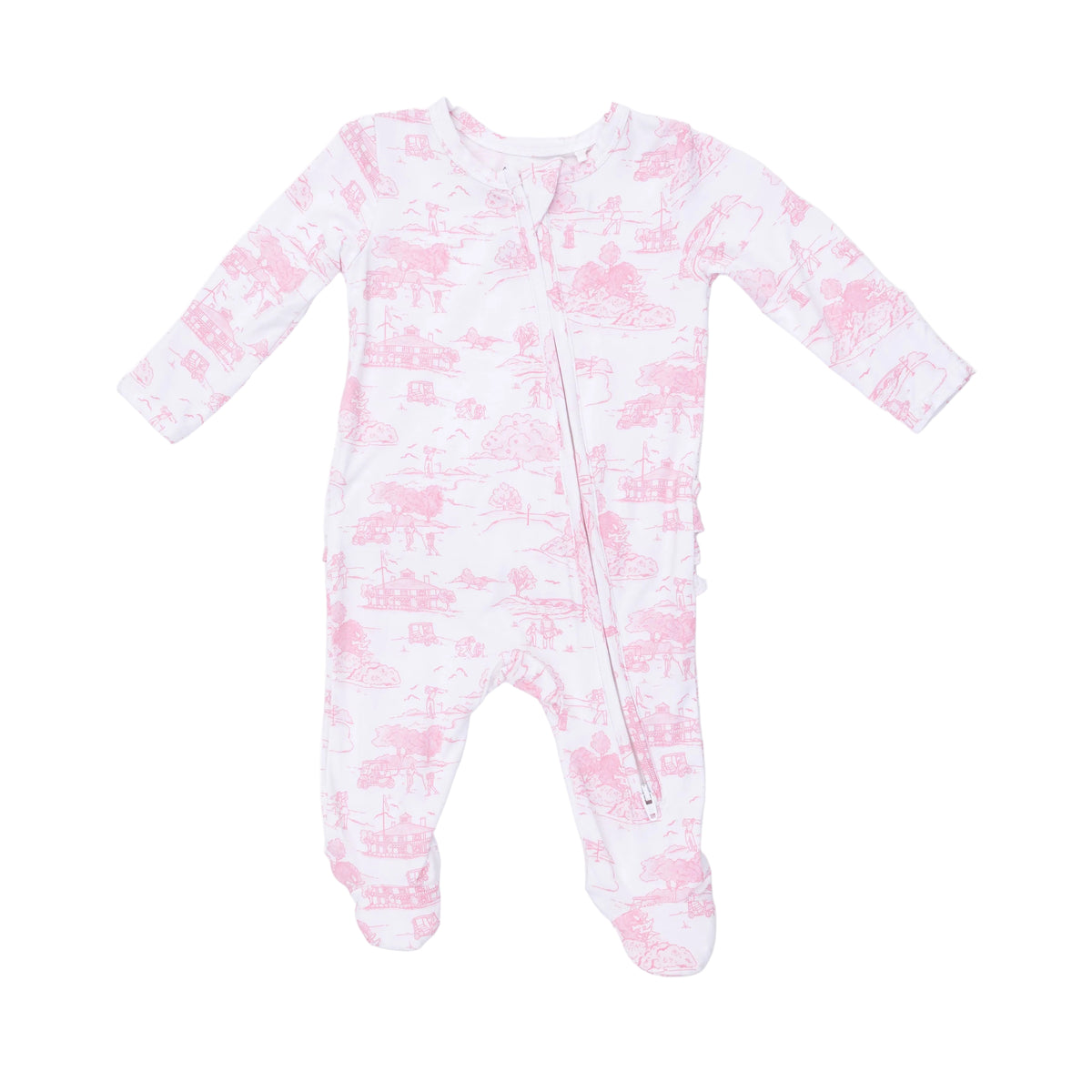 Golf Toile Pink 2 Way Ruffle Back Zipper Footie