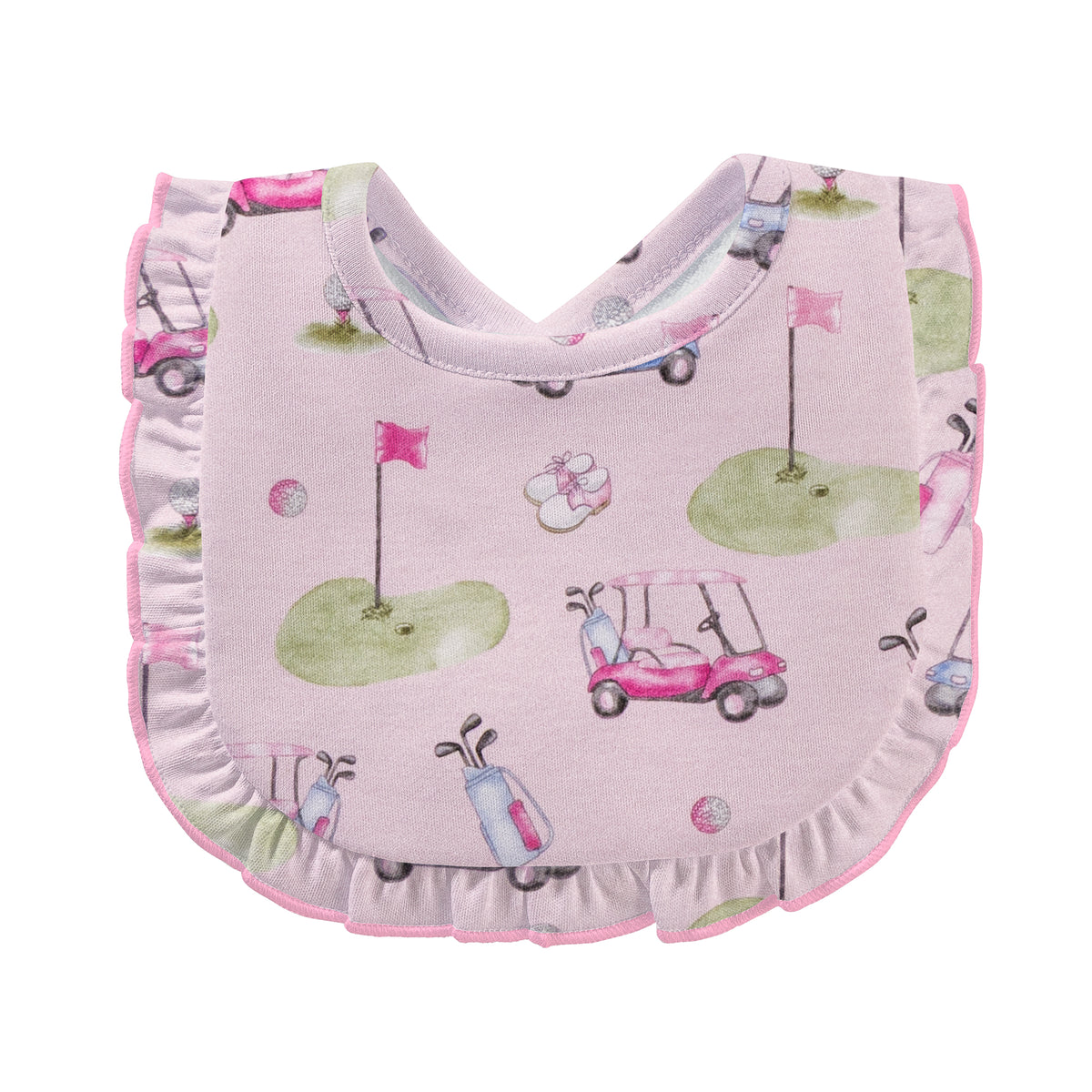 Golfing In Pink Printed Pima Bib With Ruffle