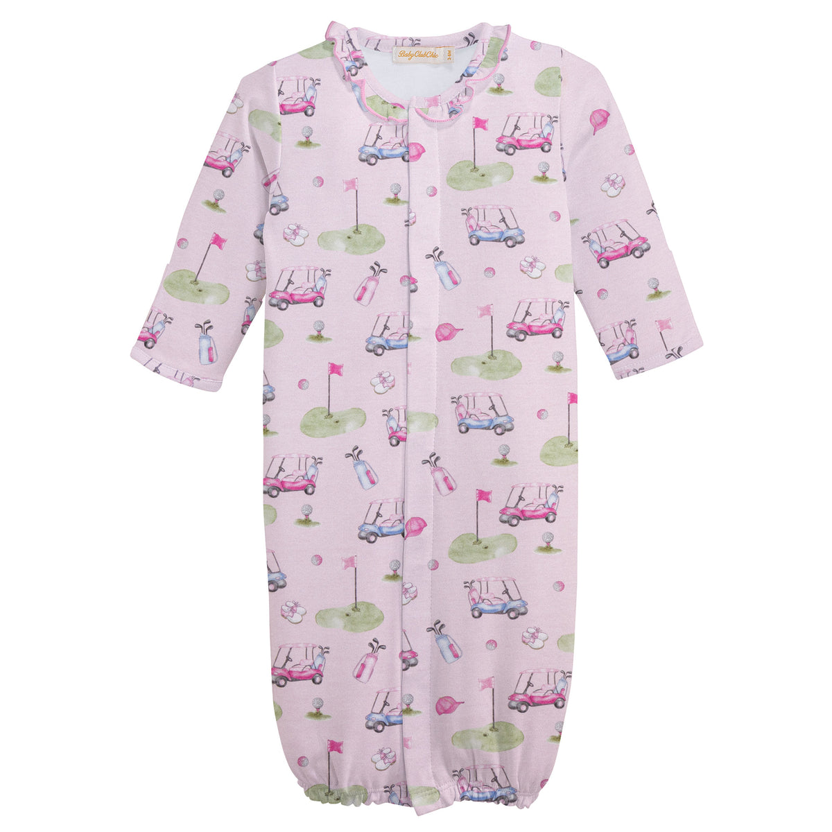 Golfing In Pink Printed Pima Converter Gown With Ruffle