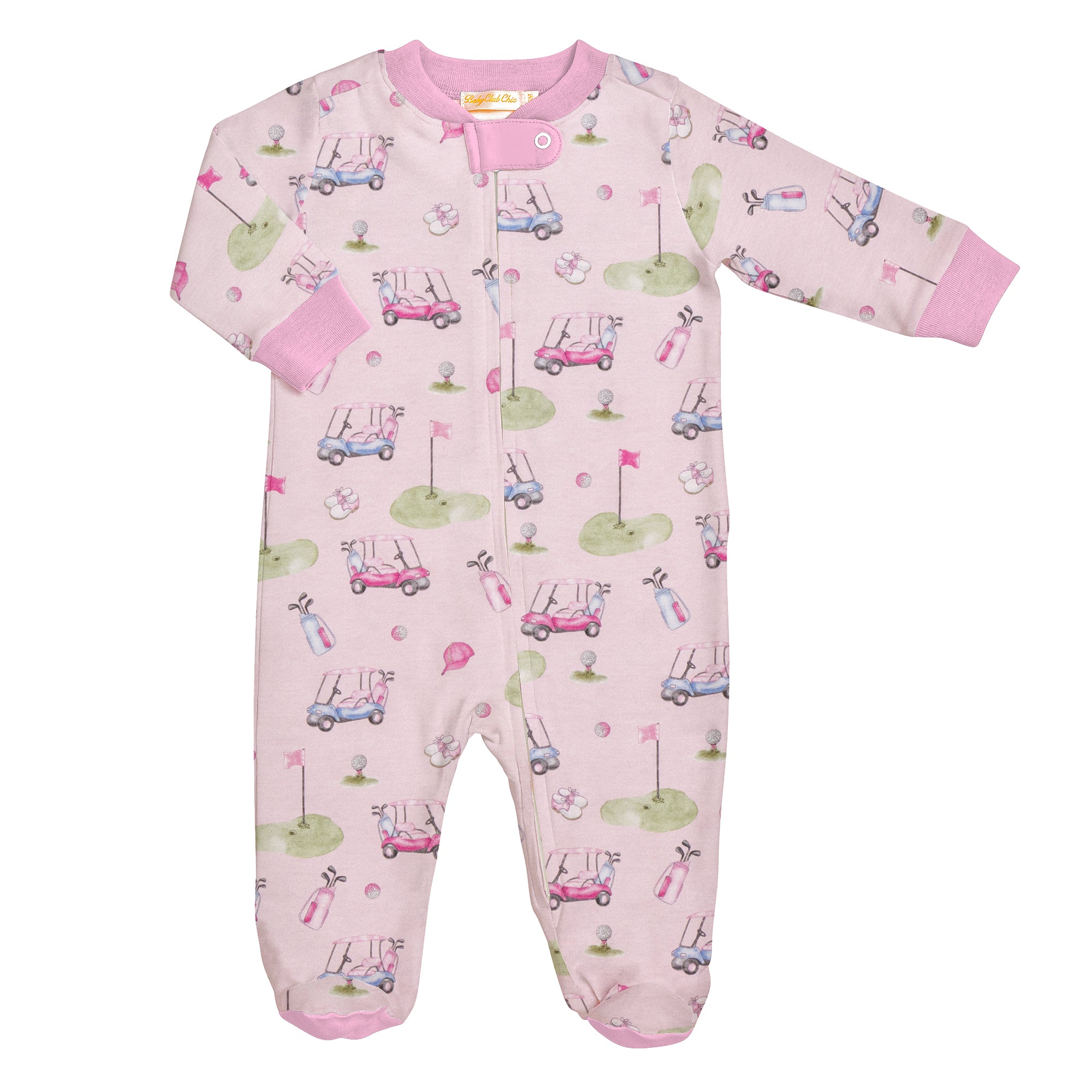 Golfing In Pink Printed Pima Zipped Footie
