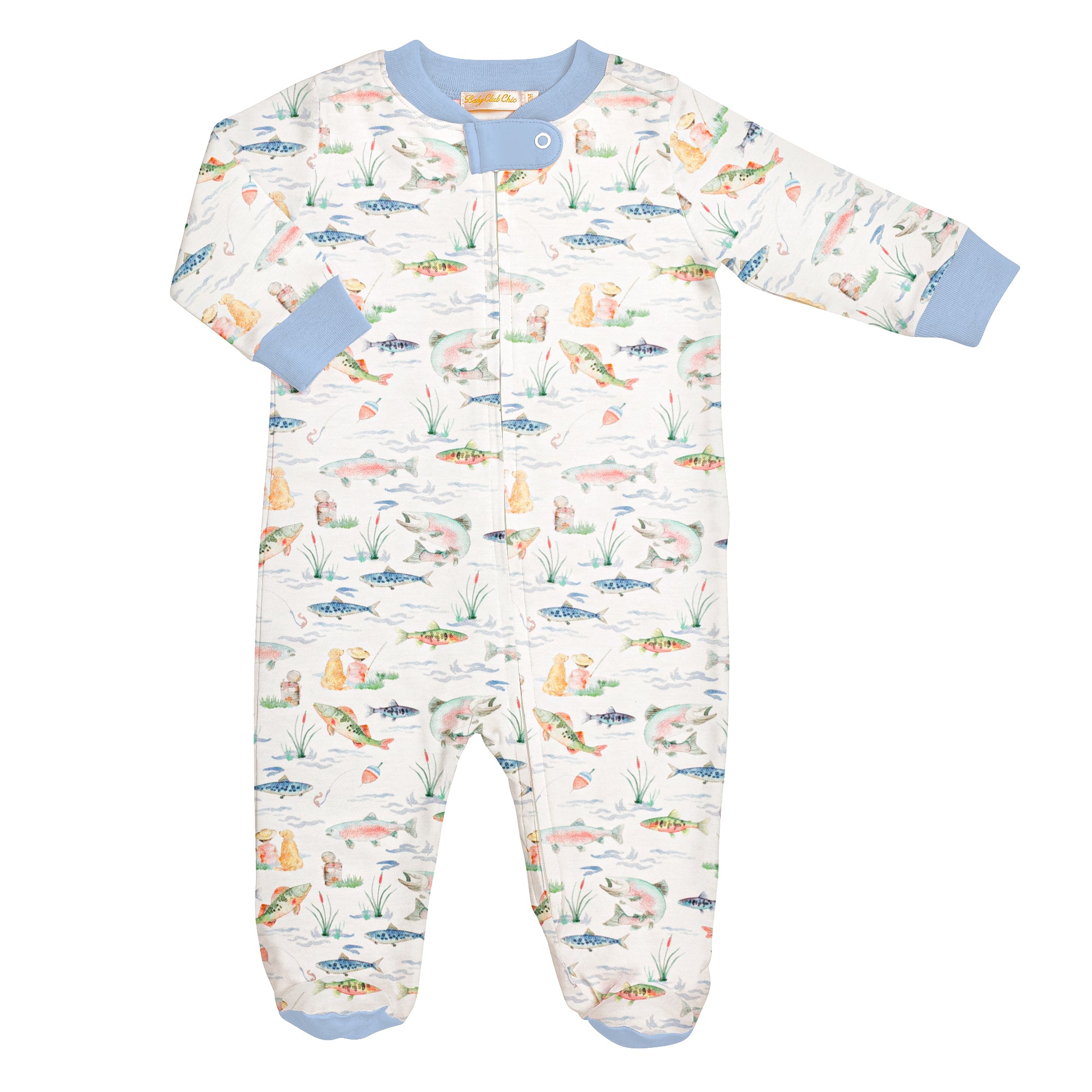 Gone Fishing Printed Pima Zipped Footie