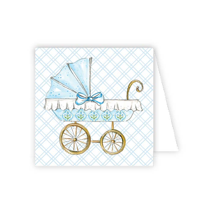 Handpainted Blue Baby Carriage Enclosure Card