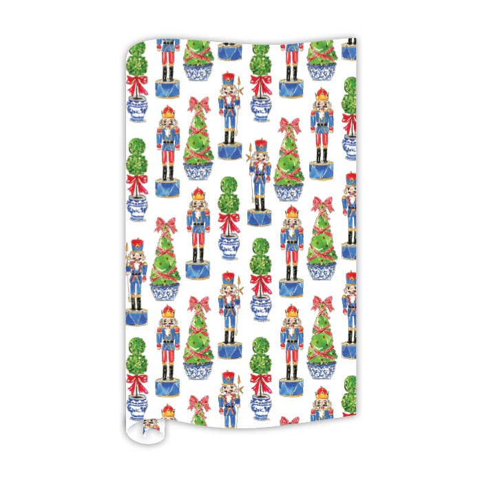 Handpainted Nutcrackers with Topiary Tree Wrapping Paper