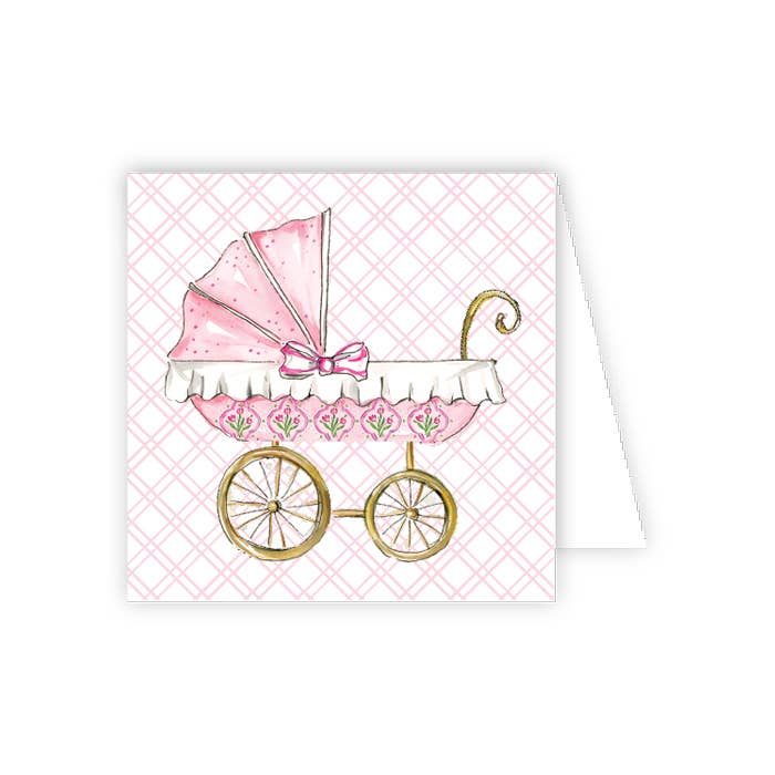 Handpainted Pink Baby Carriage Enclosure Card
