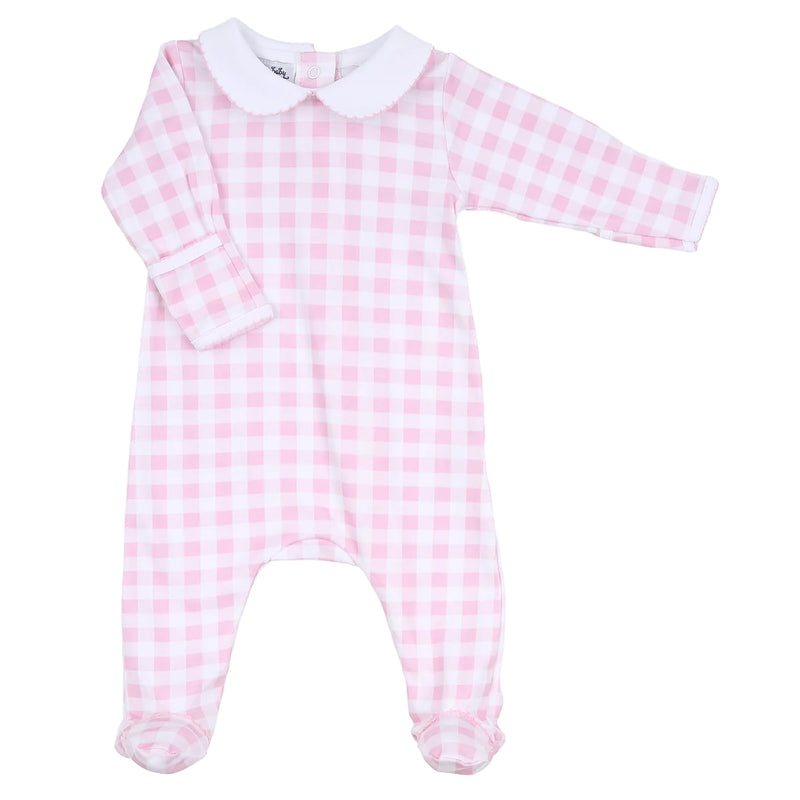 Pink Spring Baby Checks Collared Footie
